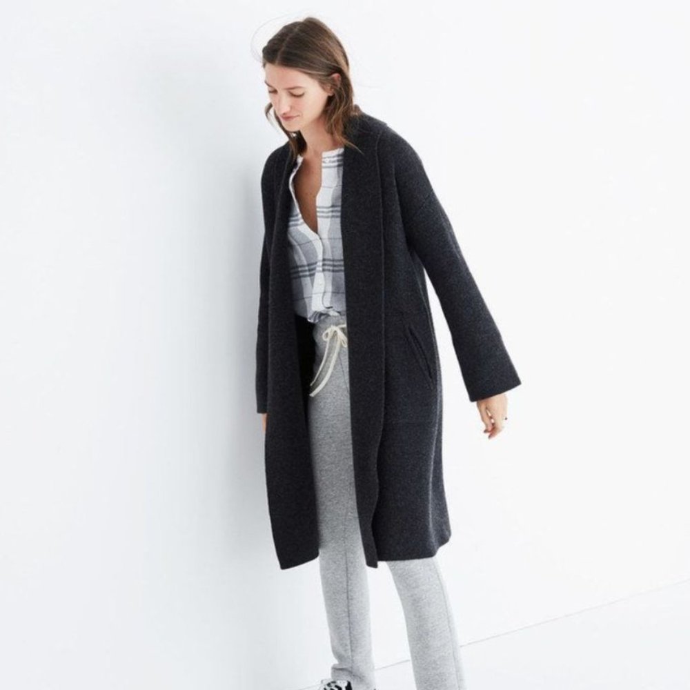 Madewell Womens Rivington Wool Oversized Sweater-Coat Size Small Charcoal